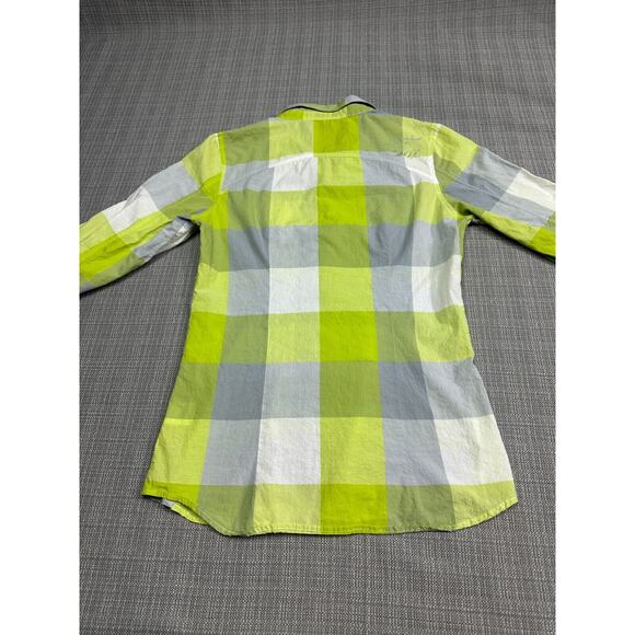 Fox Racing Shirt Womens XL Green Grey Plaid Button‎ Up Long Sleeve Lightweight - Picture 5 of 10